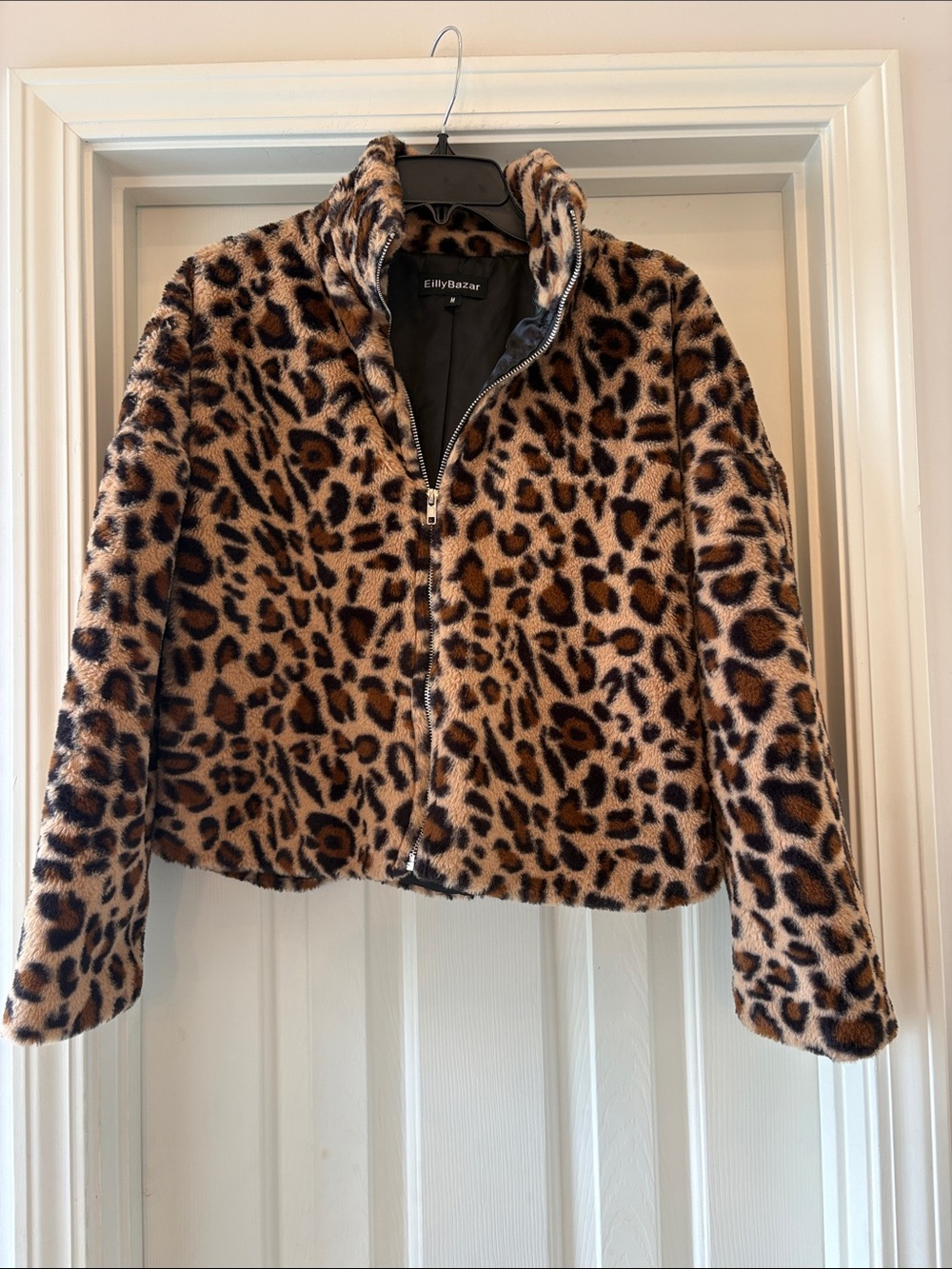 Eilly Bazar Leopard Teddy Zip Jacket - Brown Leopard Women’s size medium